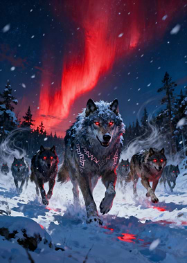 Wolf Pack in Snowy Landscape