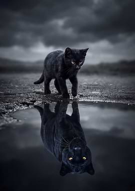 Black Cat and Panther Reflection