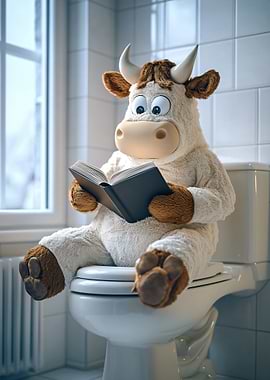 Cow Reading on Toilet