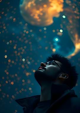 Man Gazing at Celestial Lights