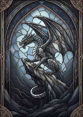 Stained Glass Dragon on Mountain Peak