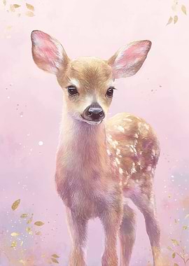 Fawn Portrait with Golden Leaves