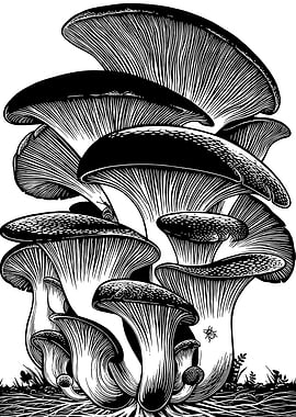 Black and White Mushroom Illustration