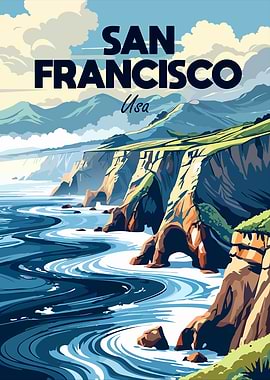 San Francisco Coastline Travel Poster