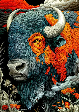 Colorful Bison Portrait