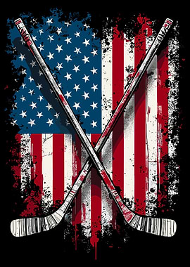 American Flag Hockey Sticks Graphic