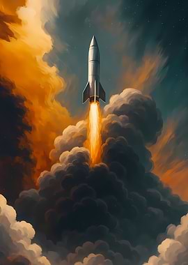 Rocket Launching into Cloudy Sky