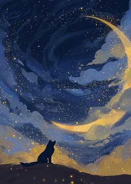 Wolf During Moon Night
