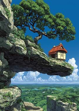Cliffside House with Tree and Landscape