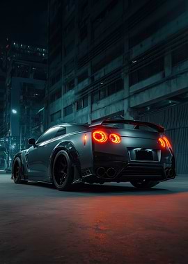 Sleek Nissan GTR at Night