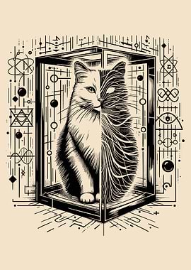 Monochrome Cat in Geometric Box