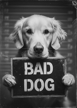 Golden Retriever 'Bad Dog' Mugshot