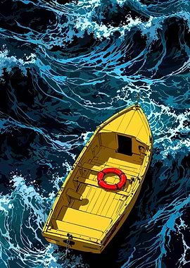 Yellow Boat in Rough Seas