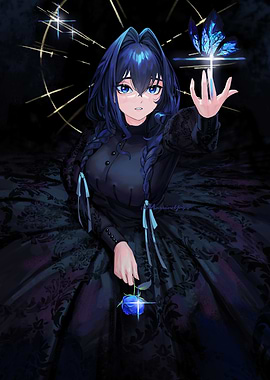 Anime Girl with Butterfly and Rose