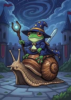Frog Wizard Riding Snail