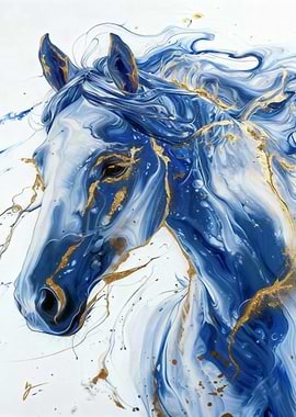 Blue and Gold Horse Portrait