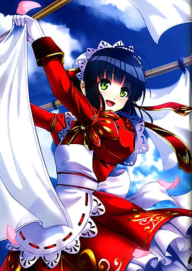 Anime Girl in Red Maid Outfit