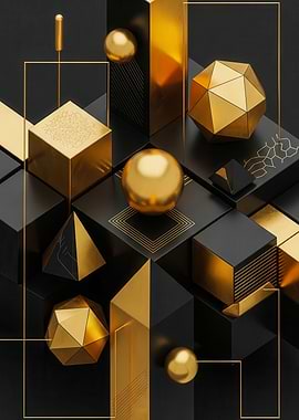 Abstract Golden Geometric Shapes on Black