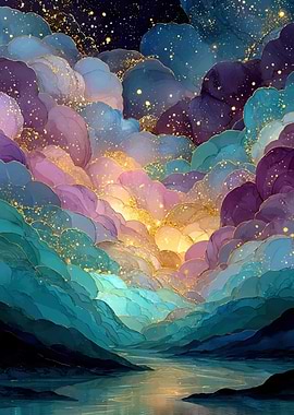 Abstract Landscape with Golden Highlights