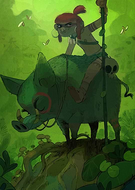 Boar Rider in Green Forest