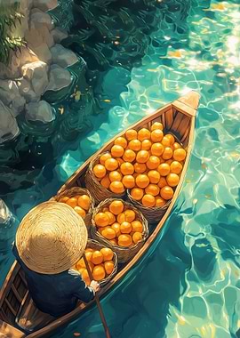 Boat full of oranges on water