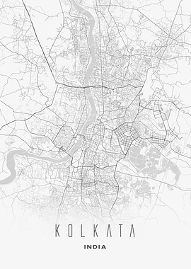 Kolkata, India - Minimalist River City Map Poster, Street Layout Wall Art