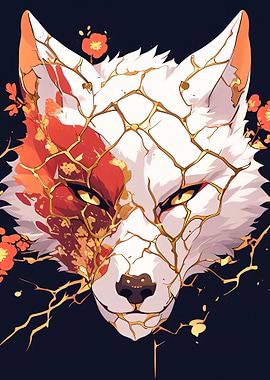 Kintsugi Fox with Floral Accents