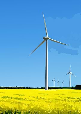 Wind Turbines in Yellow Field