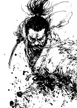 Samurai Warrior Ink Illustration