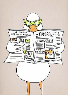 Duck reading newspaper with sunglasses