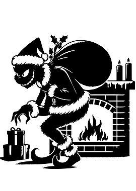 Monster Stealing Christmas Black and White