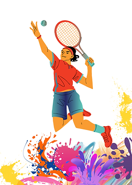 Tennis Player with Colorful Splashes