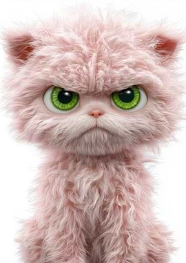 Grumpy Pink Furry Cat Portrait