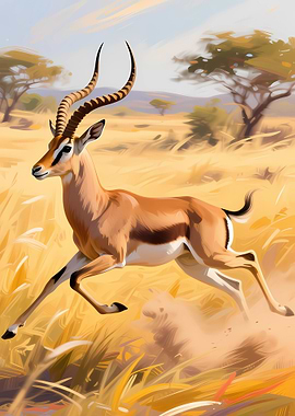 Running Antelope in African Savannah