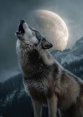 Wolf Howling at the Moon
