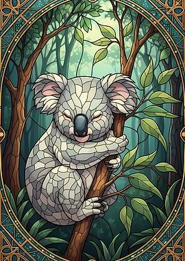 Koala in Stained Glass Style