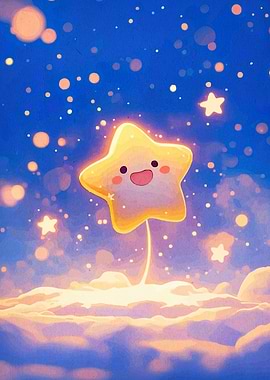 Cute Star Character in Dreamy Sky