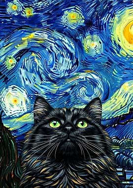 Cat in Starry Night Style
