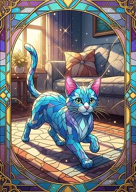 Stained Glass Cat in Living Room