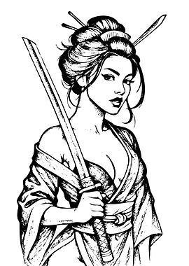 Geisha Warrior with Sword Illustration