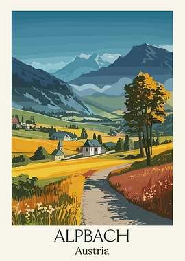 Vintage Travel Albach Austria Landscape