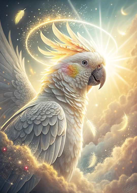 Angelic Cockatoo in Heavenly Clouds