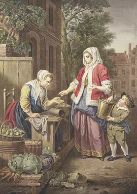 A lady and a boy are buying apples