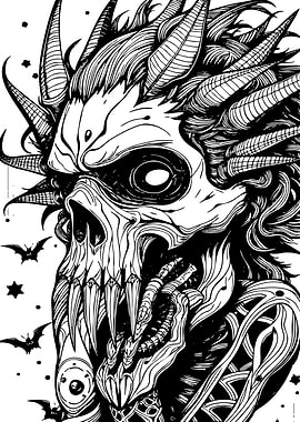 Black and White Demon Illustration