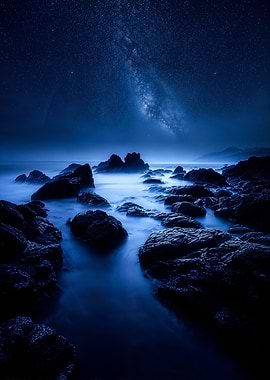 Night Ocean Milky Way Landscape