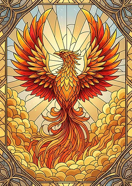 Phoenix Stained Glass Art Illustration