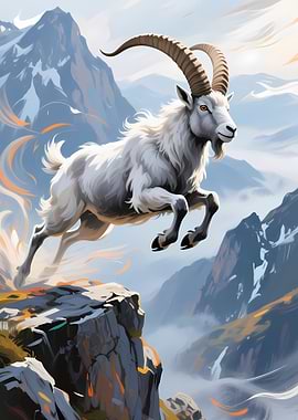Mountain Goat Leaping Illustration