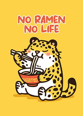 Cartoon Leopard Eating Ramen Noodles