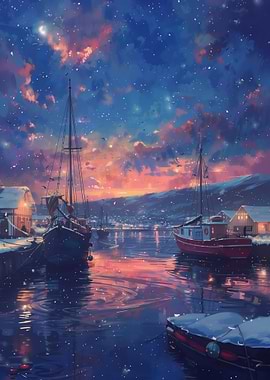 Winter Harbor at Sunset