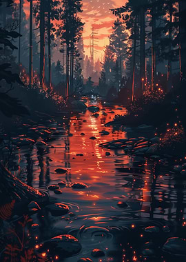 Forest River at Sunset